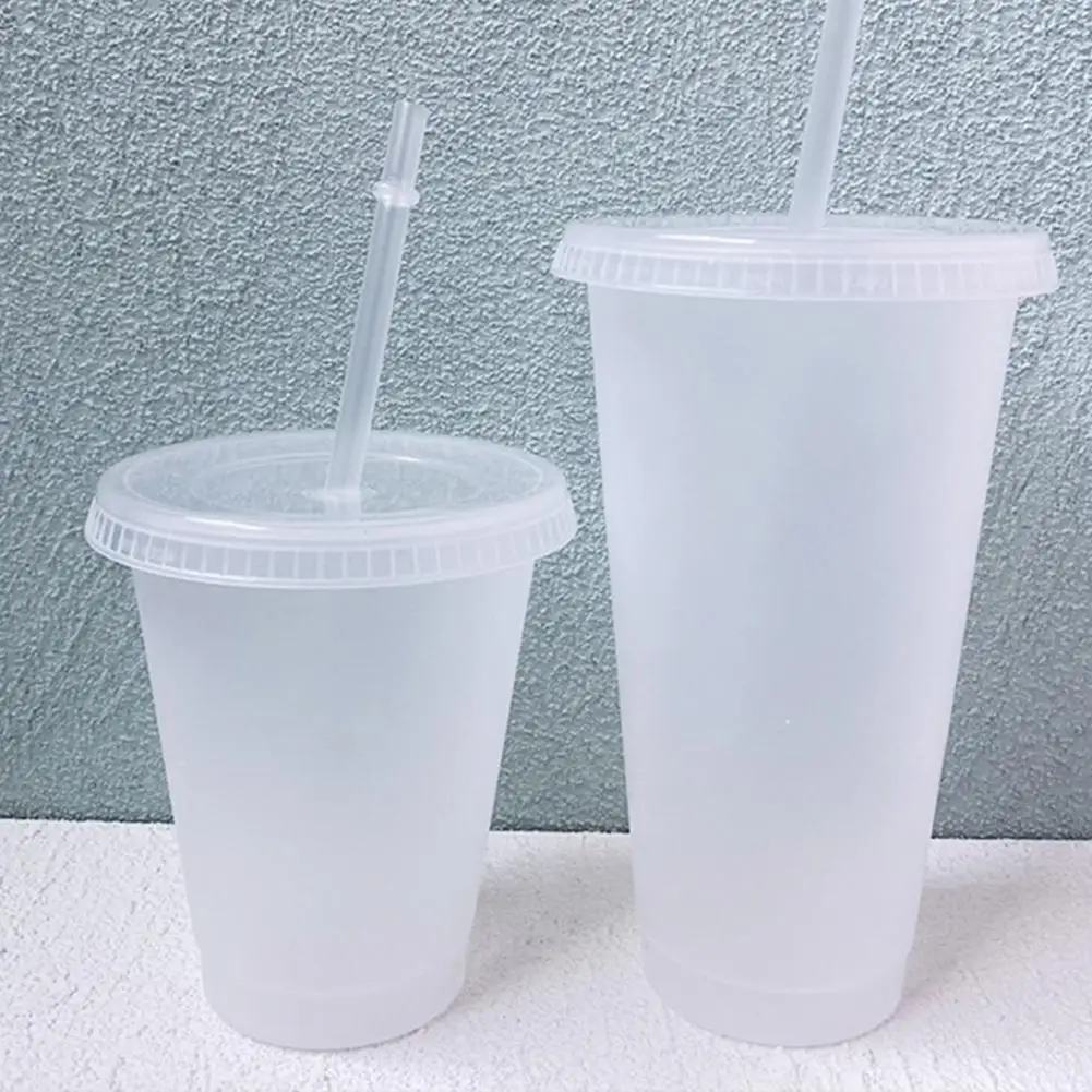 5Pcs/set 500ml/700ml Water Cup Food Grade Anti-deform PP Water Straw Cup with Lid Portable Plastic
