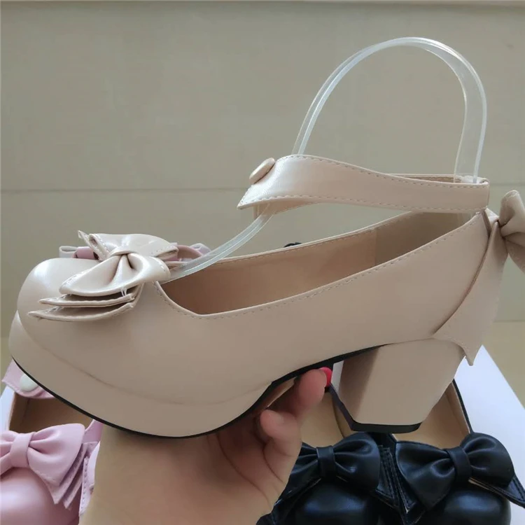 Женские туфли-лодочки на платформе и высоком каблуке; обувь для костюмированной вечеринки в стиле Лолиты с бантом