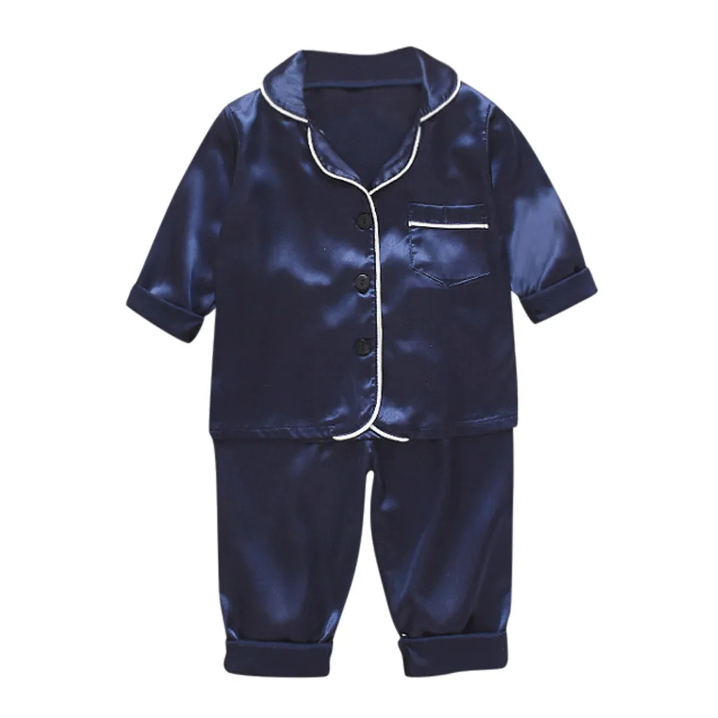 2 предмета в комплекте для девочек одноцветное топы, штаны детская пижама, ночное белье, детская одежда с мультяшными рисунками, комплект с длинными рукавами для малышей; домашняя одежда для мальчиков Aug1 - Цвет: Синий