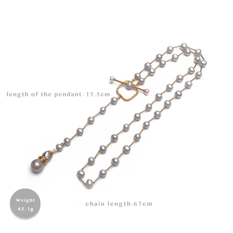 Модное Длинное жемчужное ожерелье с геометрическим дизайном Amorita