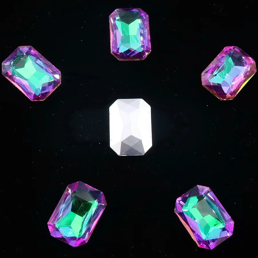 Прекрасный стеклянный кристалл 7 размеров прозрачный AB& радужные цвета остроконечные прямоугольной формы клей на Стразы бусины Аппликация diy отделка