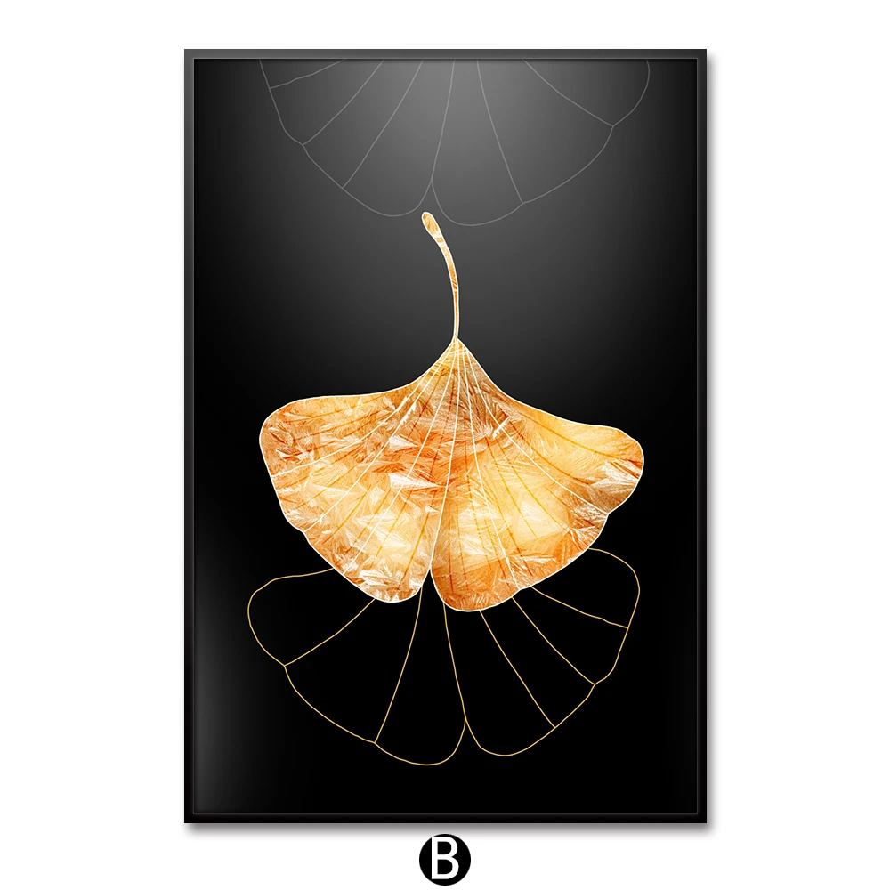 No-frame-Aesthetic-room-decor-canvas-painting-Abstract-golden-leaf-wall-picture-for-living-room-canvas (2)