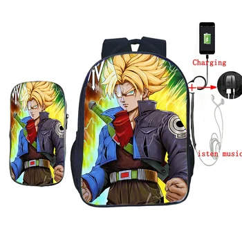 

Dragon Ball Torankusu USB Charge Backpack 2 Pcs/Set School Bookbags for Teenage Boys Girls Women Makeup Bags Travel Laptop Bag