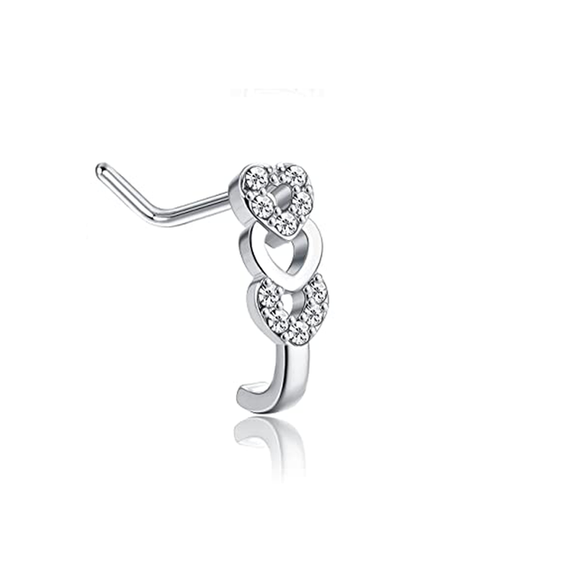 L Shape Nose Piercing Ring Heart Nose Stud Nostril Pin Septum Piercing Nez Gold Crystal Flower Nariz Pircing Nose Clip Hoop