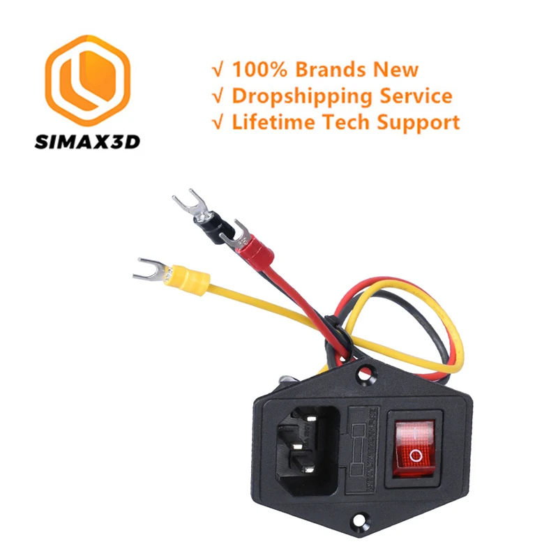 SIMAX3D 3d printer switch 15A 250V Power Switch with Cable AC 3pin AC red triple Rocker