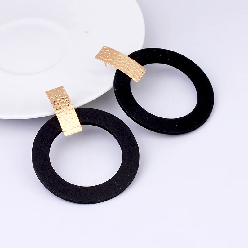 

Vintage Black Brown Wooden Earring Fashion Jewelry Dump Gold African Ethnic Drop Boho Circle Hoop Dangle Earrings For Women New