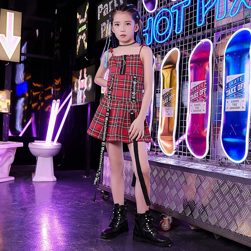 

Girls Jazz Dance Costume Kids Hip Hop/Street Dance Red Sling Dresses Children Model Catwalk Show Performance Clothing DQL2276