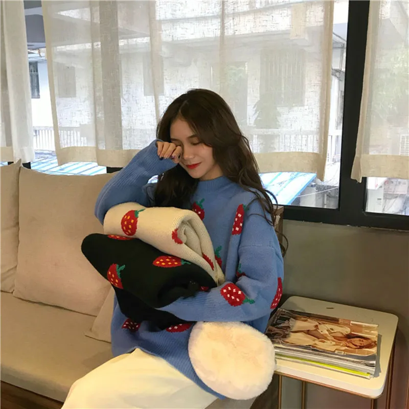 

Korean Harajuku Cartoon Sweater Winter Women Casual O-neck Pullovers Knit Ladies Sweater 2019 Sweet Women Loose Thick Sweater