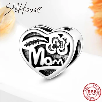 

Mother's Day gift 925 Sterling Silver heart shape Mom Round shape beads Fit Original European Charm Bracelet DIY Jewelry making