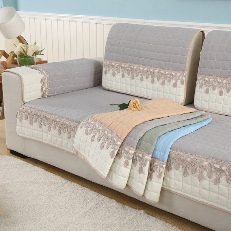 

Non-slip Sofa Cover Cushion Solid Color Lace Slip Sofa Towel Universal Soft Couch Covers Armrest Towel For Living Room Decor