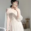 2022 Women Spring Dress Vintage Elegant with Button A-Line Dress Solid Puff Sleeve Lace Voile Mesh Dress Women Vestidos 8126 ► Photo 3/6