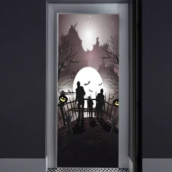 

Halloween Big Moon Dead From Grave Door Sticker Decal Party Prop Removable Glass Door Household Festival Props Home Wall Stick