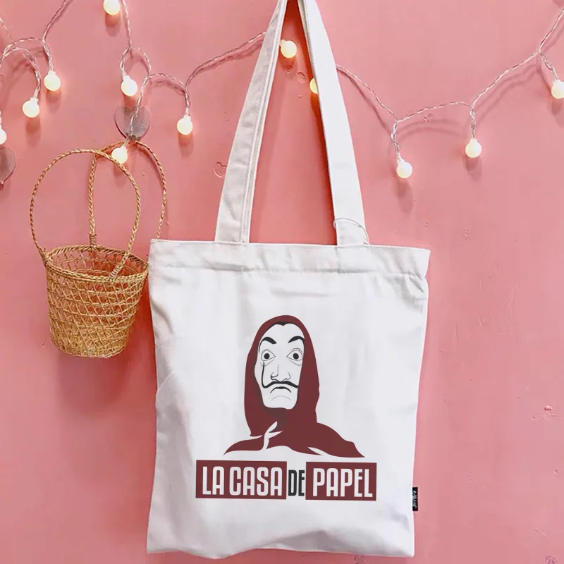 Сумка-кошелек La Casa De Papel большая Холщовая Сумка через плечо с принтом маски и букв