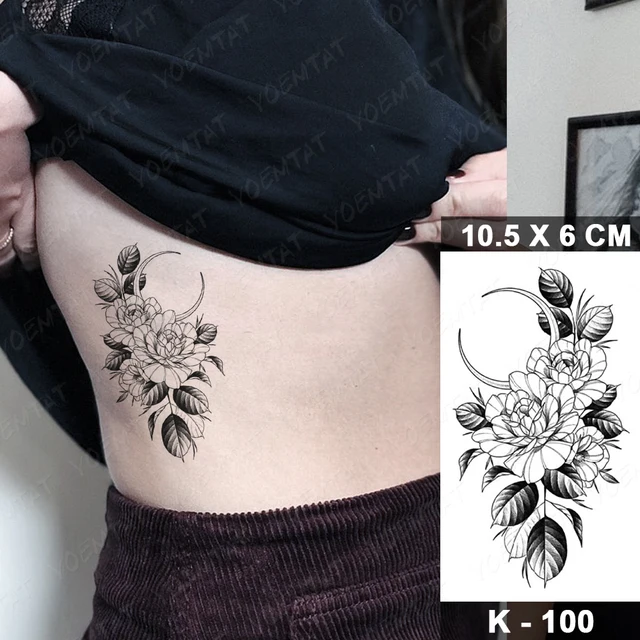 Waterproof Temporary Tattoo Sticker Small Simple Line Flower Flash Tatoo Cute Leaf Finger Wrist Fake Tatto For  Body Art Women 48-K100