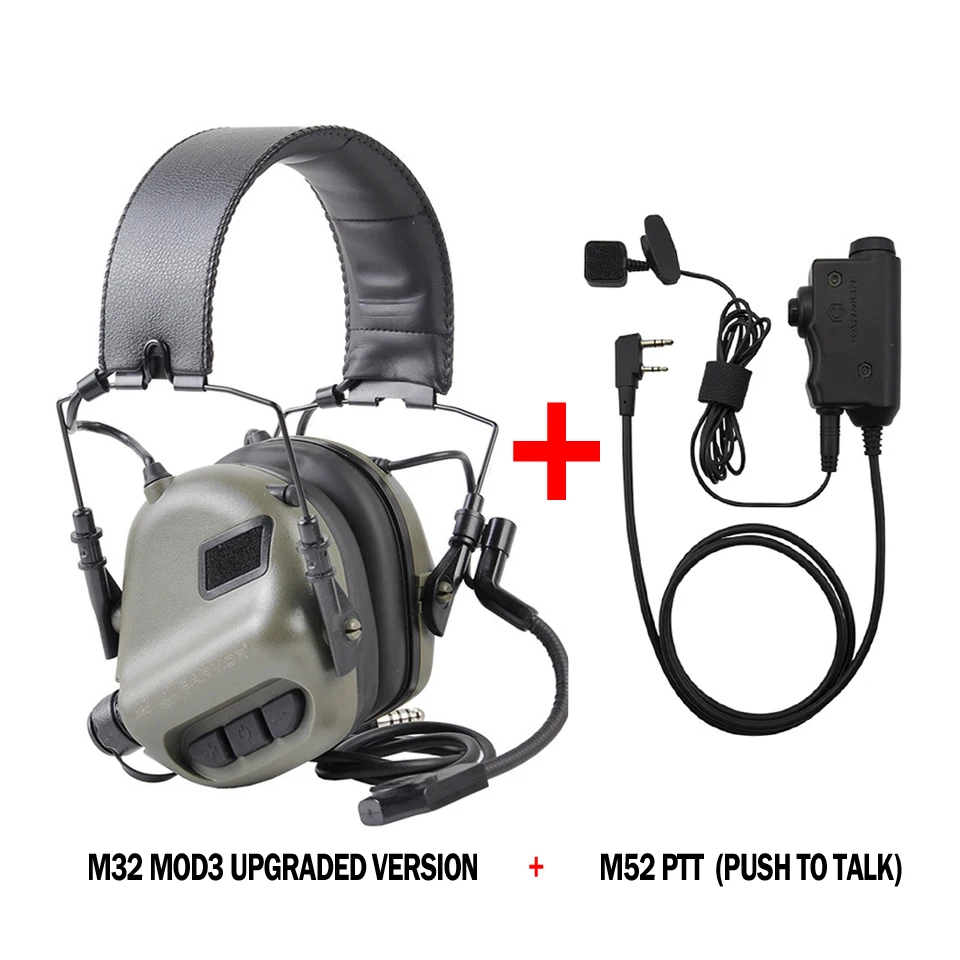 

EARMOR M32 MOD3 Tactical Headset & M52 PTT One Set Fit for Military and Shooting Noise Canceling Headphones Extend Free Shipping