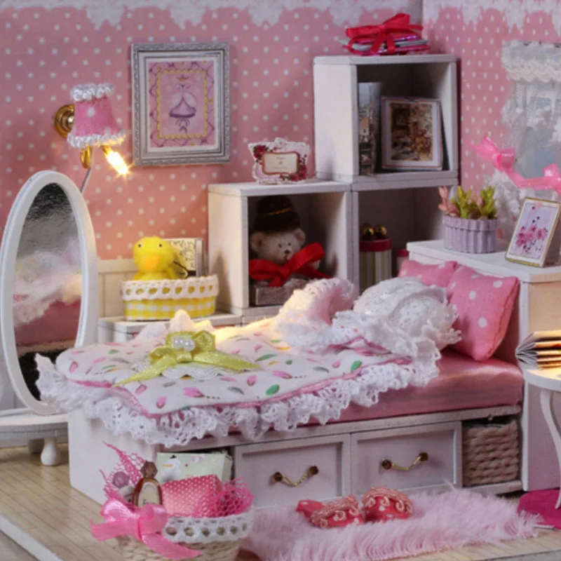 Сборный Diy Кукольный дом, игрушка, деревянные миниатюрные кукольные домики, миниатюрный кукольный домик, игрушки с мебели, светодиодный светильник, подарки для детей на день рождения