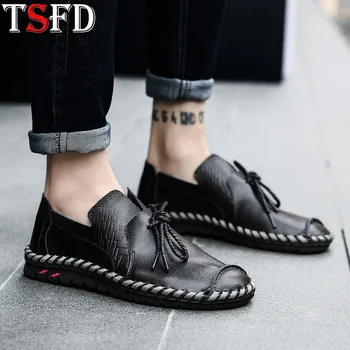 

Summer Men's Shoes Breathable Men's Leather Sneakers Fashion Men Shoes Leather Casual Shoes Large Sizes 38-50 Black Lazy Shoe Y5