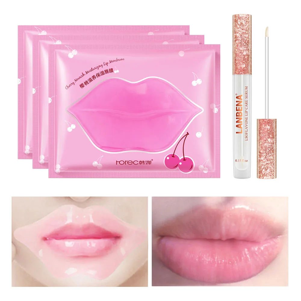 

3pc+1pc Lip Gel Mask Care Hydrating Repair Remove Lines Blemishes Lighten Lip Line Collagen Mask Lip Color To Moisturize