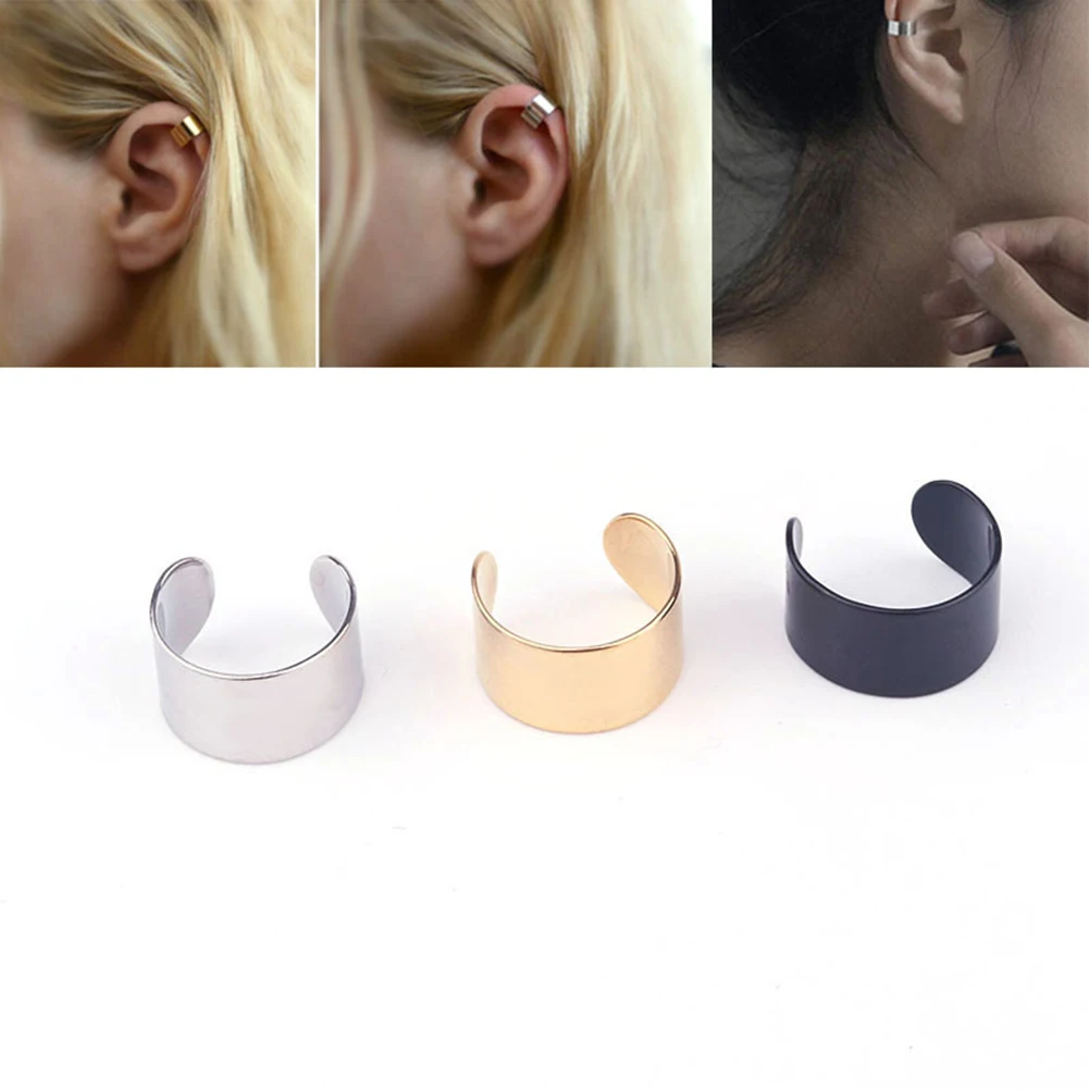 1Piece Black Punk Man/Women Stainless Steel Ear Clip Fake Earring Cuff Wrap Earrings No piercing-Clip On Cartilage Jewelry | Украшения и