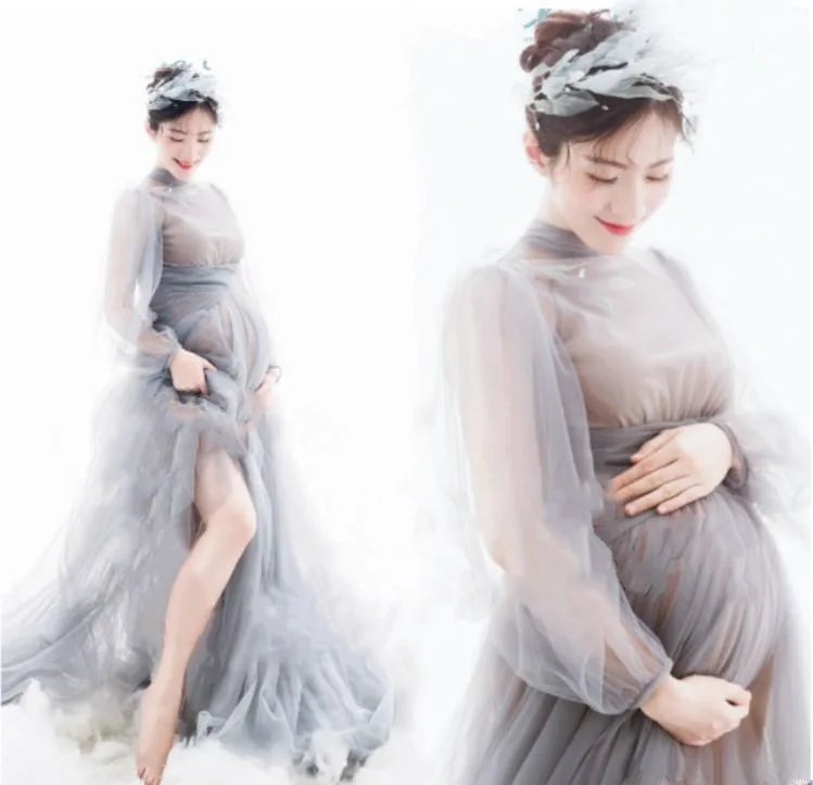 Sexy Long Maternity Photography Props Dresses Tulle Perspective Pregnancy Dress Mesh Maxi Gown For Pregnant Women Photo Shooting (6)