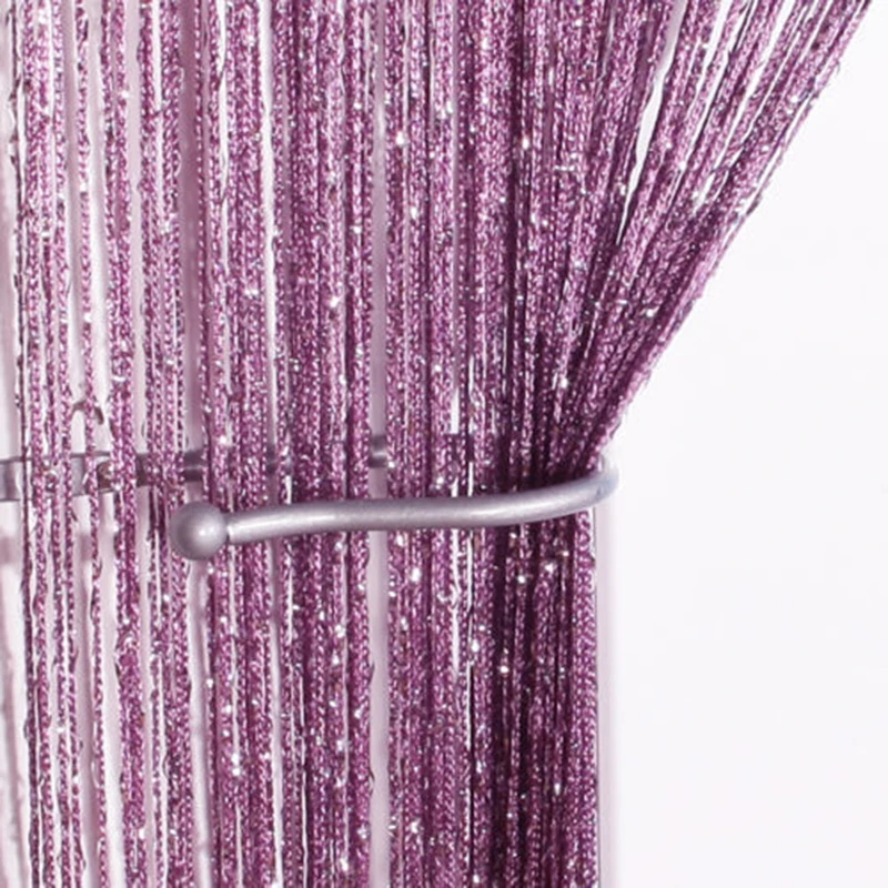 Hot Glitter String Curtain Panels Fly Screen& Room Divider Voile Net Curtains - Цвет: Purple