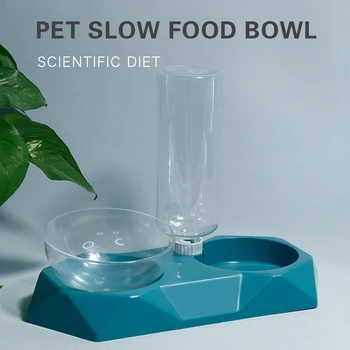 

Pet Cat Bowl Automatic Feeder 15 Degrees Tilted Dog Water Food Bowl with Water Dispenser Double Bowl Cat Water Bottle