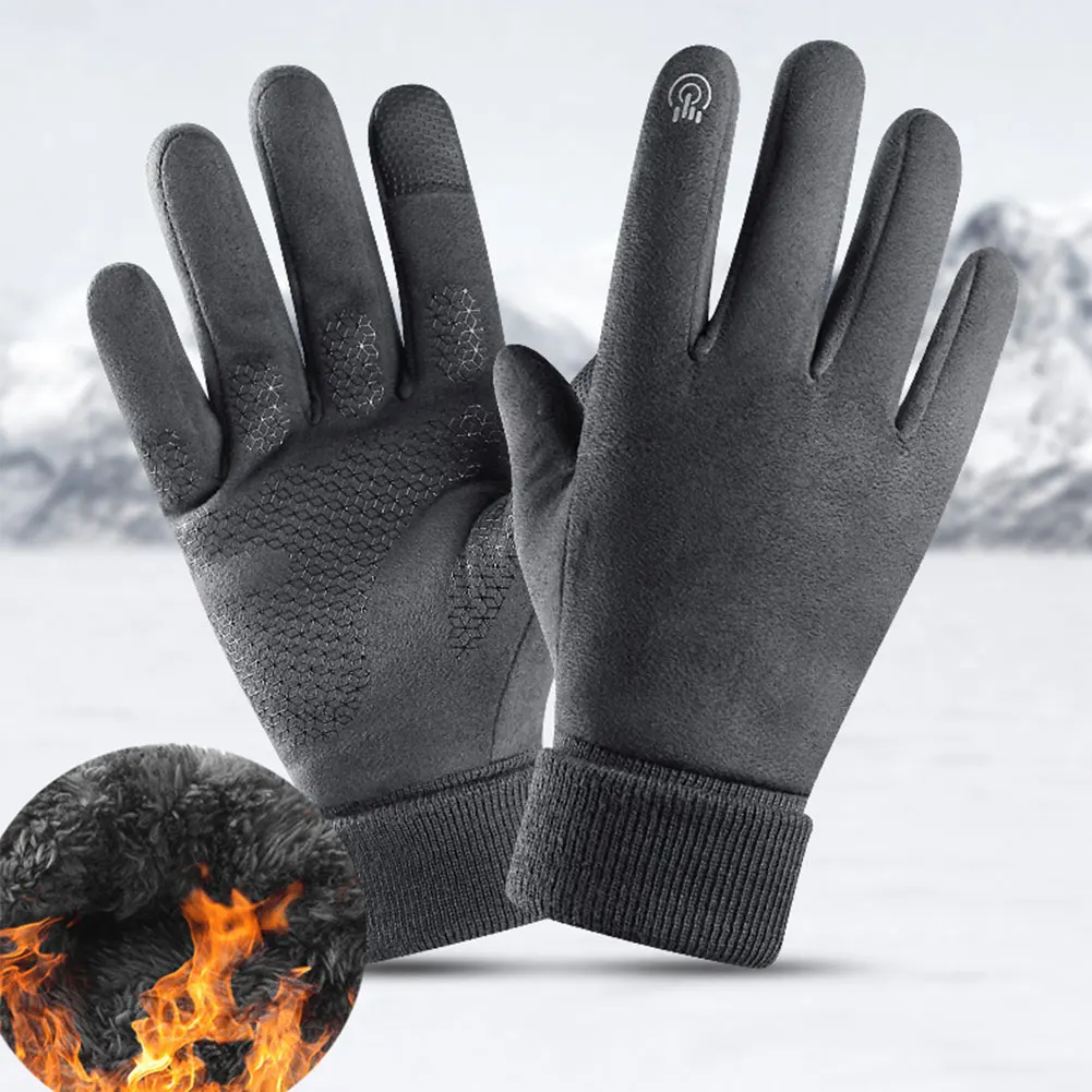 

Winter Windproof Chamois Leather Gloves For Men Warm Cycling Suede Thick Touch Screen Buckle Outdoors Driving Reflective Guantes