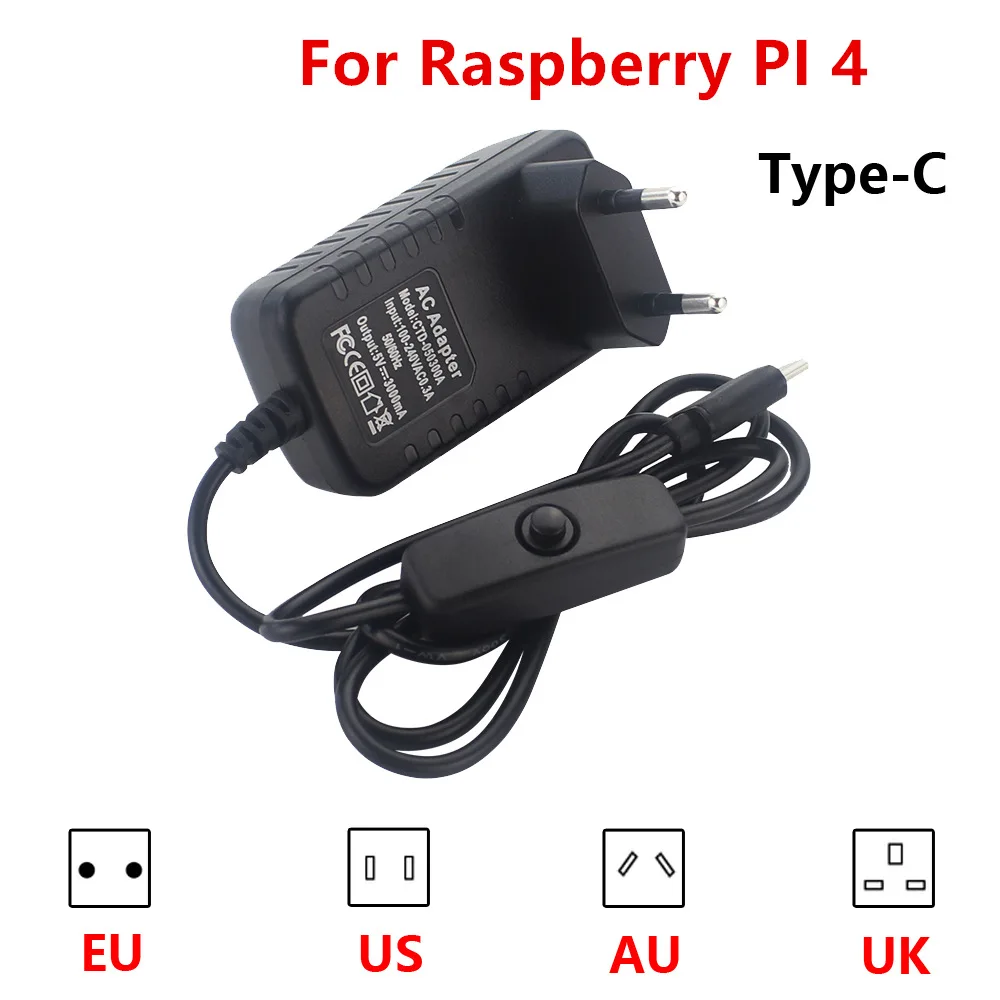 Raspberry Pi 4 Модель B 5 В/3A адаптер питания USB Type C зарядное устройство источник питания Блок Переключения розетка для Raspberry Pi 3|Аксессуары для демонстрационных стендов|   | АлиЭкспресс