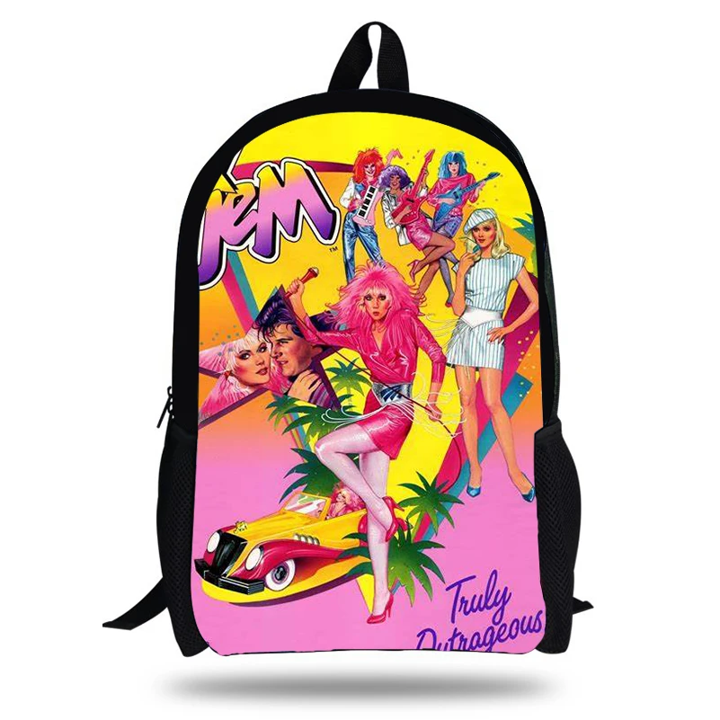 16 Inch Cartoon Jem Printing Backpack Set For Children School Bags Colorful Teenage Girls Laptop Bookbag Daily Travel Rucksack