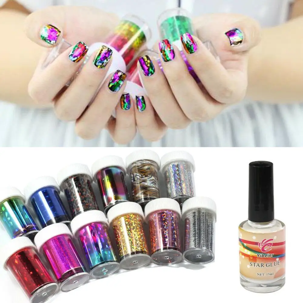 

Anmas Rucci 12 MIX Color Nail Art Transfer Foil Stickers For Nail Tips Decoration + Glue Set
