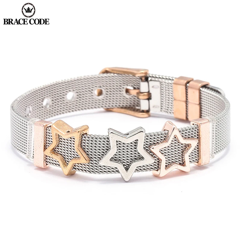 BRACE CODE Jewelry Double color Mesh Keeper Bracelets With Crystal Star Slide Charms Fine for Women Gift | Украшения и аксессуары
