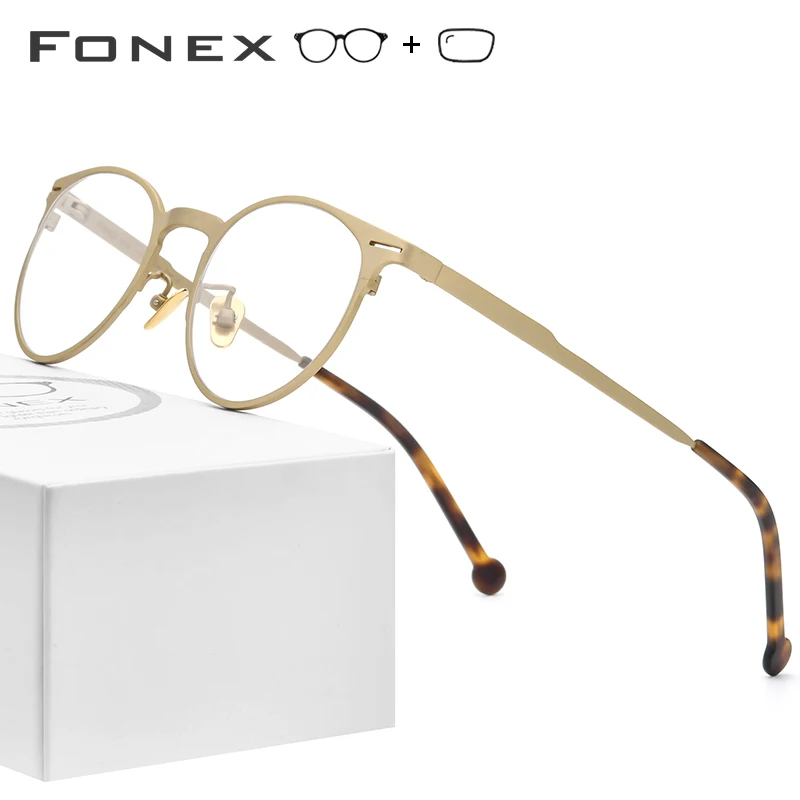 

FONEX Pure Titanium Prescription Glasses Men Retro Round Eyeglasses Frame Optical Myopia Eyewear Eye Glass for Women 8510