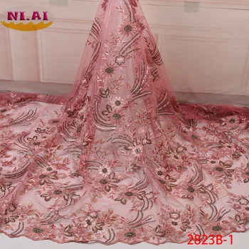 

NIAI African Net Lace Fabric 2019 High Quality Nigerian Wedding Dress Lace Fabrics Sequins French Tulle Lace Material XY2823B-1