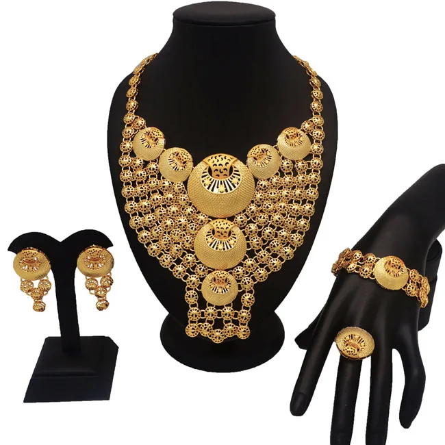 Дубайское Золотое ювелирное изделие, женское модное ожерелье, Изящные Ювелирные наборы, женское ожерелье, 24k золото, дизайн, ожерелье - Окраска металла: BJW4