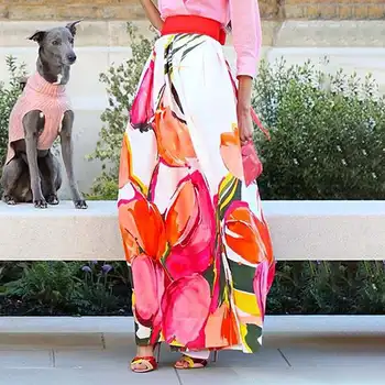 

2020 Summer Womens Long Skirts Celmia Fashion Print Elegant Holiday Skirt Casual Loose A-line Maxi Skirts Plus Size Belted Skirt