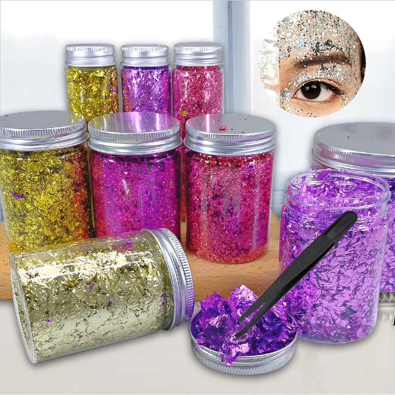 5g Imitation Gold Sliver Foil Sequins Glitters Craft Colorful Gold Leaf Flake Sheets Foil Paper For Gilding DIY Nail Art Decor