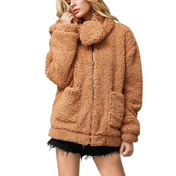 

Fashion Trend Faux Fur Solid Color Women's Coat Loose Casual Detachable Collar Pocket Decoration Coat New