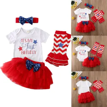 

It's My First Birthday Dress 4pcs Baby Girls Romper+tutu Skirt+headband+leggings 0-24 Months