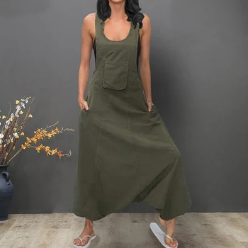 

Brief Loose Overalls Women U Neck Sleeveless Backless Side Pockets Casual Baggy Long Jumpsuits Salopette Femme Plus Size 5xl