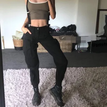 

Fashion hip hop overalls gothic pants woman high waist classic office black loose pants casual plus size bottoms trousers