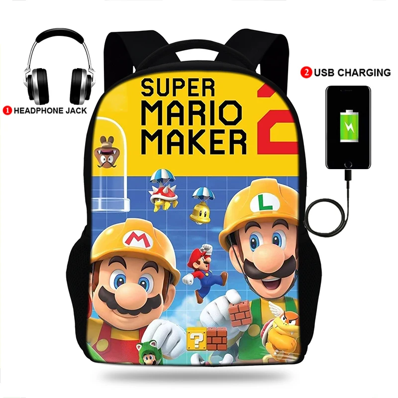 Fashion Boys USB Charging School Backpack Super Mario Print Chest Bag Teenager Girls Bags Travel Female Mochila | Багаж и сумки