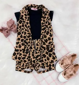 

2020 Fashion Kids Baby Girl Clothes Leopard 3Pcs Summer Outfits Black Tops Waistcoats Shorts Child Girl Sets Clothes 1-6Y