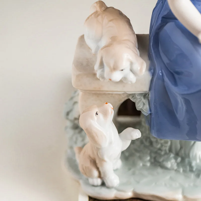 Европейская креативная фигурка милой собачки и маленькой девочки, скульптура в стиле вестерн, керамические изделия, украшения для дома R3569