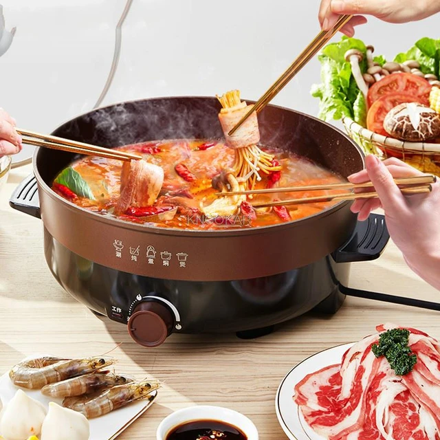 4-in-1 Multifunction Electric Cooker Skillet Grill Pot Wok Electric Hot Pot for Noodles Cook Rice Fried Stew Soup Steamed Fish Boiled Egg Small Non