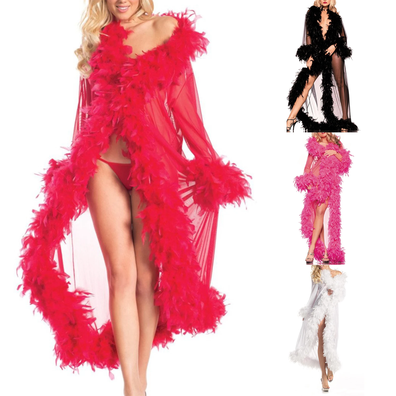 

New Women Pajamas See Through Velvet Solid Color Black Long Sleeve Rope Home Sleeping Coat Skin-Friendly And Soft Valentines Day