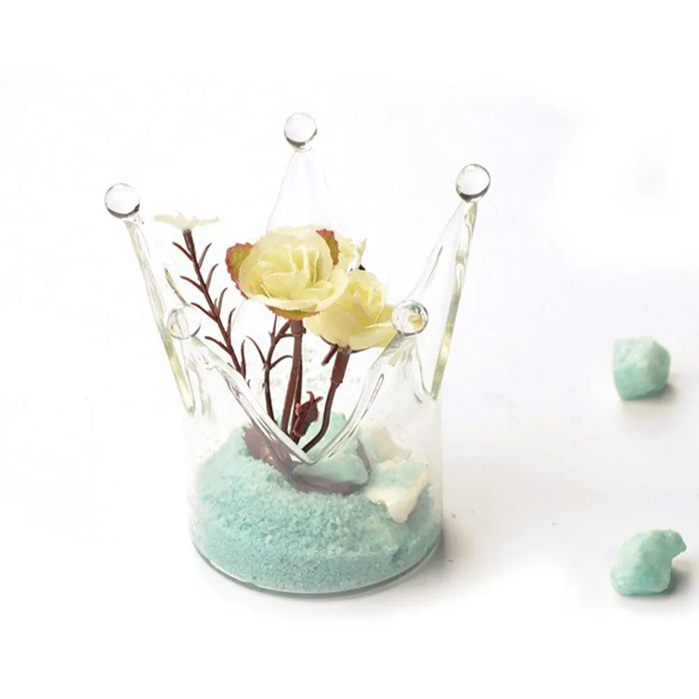 

Creative Transparent Glass Crown Vase Candlestick Fashion For Table Home Deciration Color Sand Artificial Flower Set