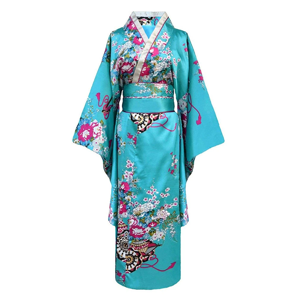 Onesize Kimono para mujer, bata de baño de satén con cuello en V, para fiesta de noche y graduación, traje de Cosplay Vintage de manga completa|Ropa de Asia y las Islas