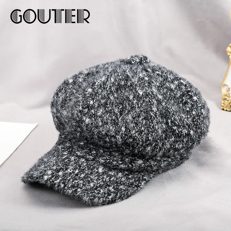 GOUTER плюшевая Кепка Newsboy блестящая шапки-береты кепка s для женщин мягкая пряжа