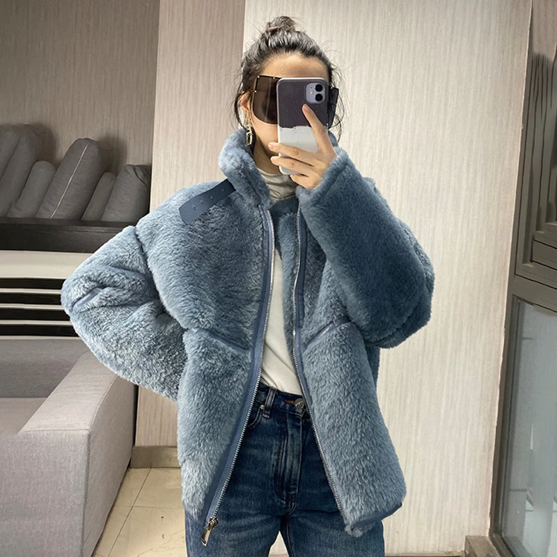 TWOTWINSTYLE лоскутное кашемировое пальто из искусственной кожи Женская водолазка с длинным рукавом хит цвет осенние куртки женская одежда