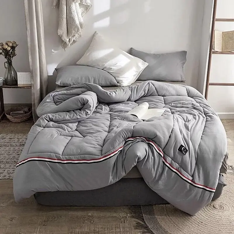 Роскошное хлопковое зимнее стеганое одеяло большого размера одеяло king size в полоску покрывало для взрослых пуховое одеяло Белые Серые мягкие постельные принадлежности Одеяла